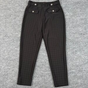 MAZE Petite Large Black Plaid Stretch Pants Side Pocket Button Detail Workwear